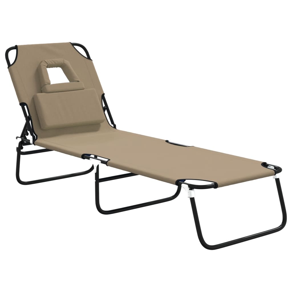 Folding Sun Lounger Taupe Oxford Fabric and Powder-coated Steel