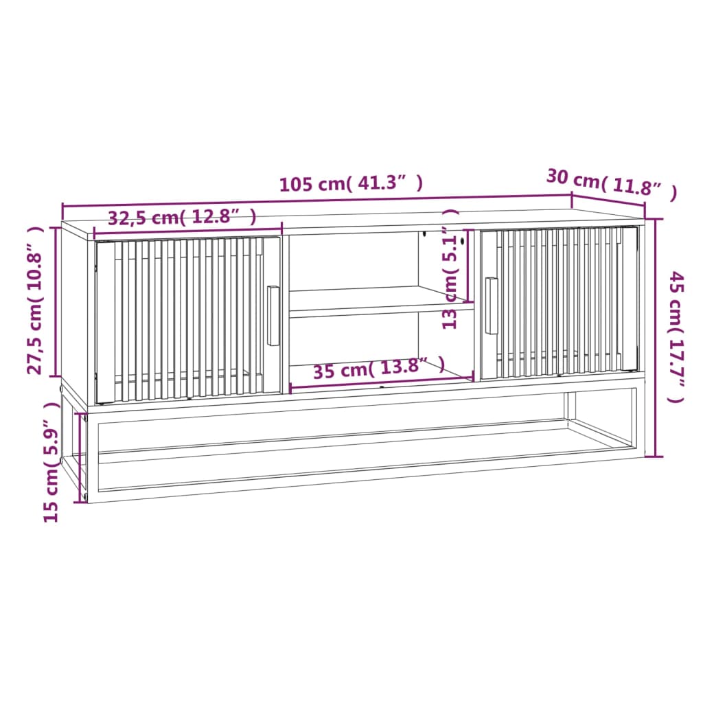 TV Cabinet Black 105x30x45 cm Engineered Wood and Iron