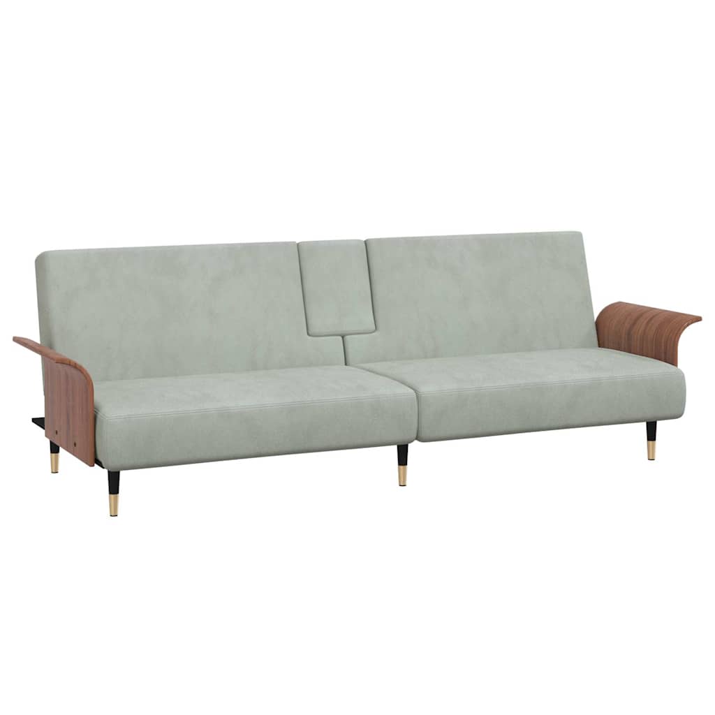 Sofa Bed with Cup Holders Light Grey Velvet