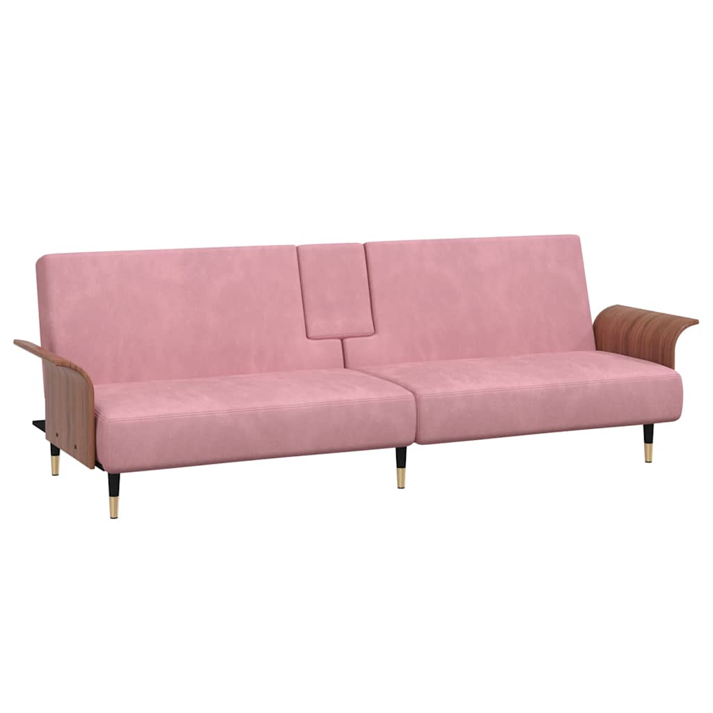 Sofa Bed with Cup Holders Pink Velvet