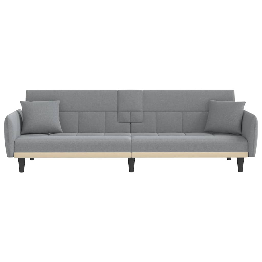 Sofa Bed with Cup Holders Light Grey Fabric