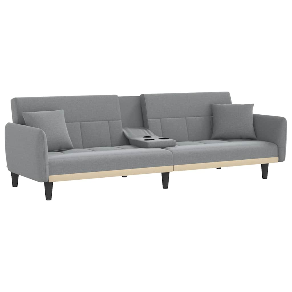 Sofa Bed with Cup Holders Light Grey Fabric