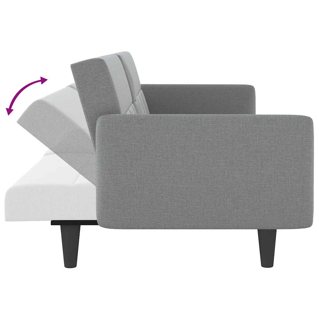 Sofa Bed with Cup Holders Light Grey Fabric