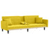 Sofa Bed with Cup Holders Light Yellow Fabric