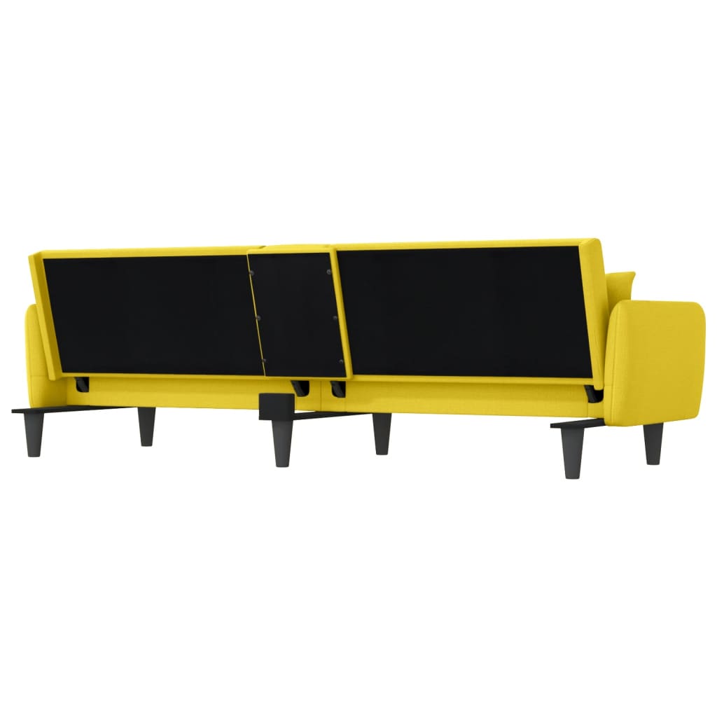 Sofa Bed with Cup Holders Light Yellow Fabric