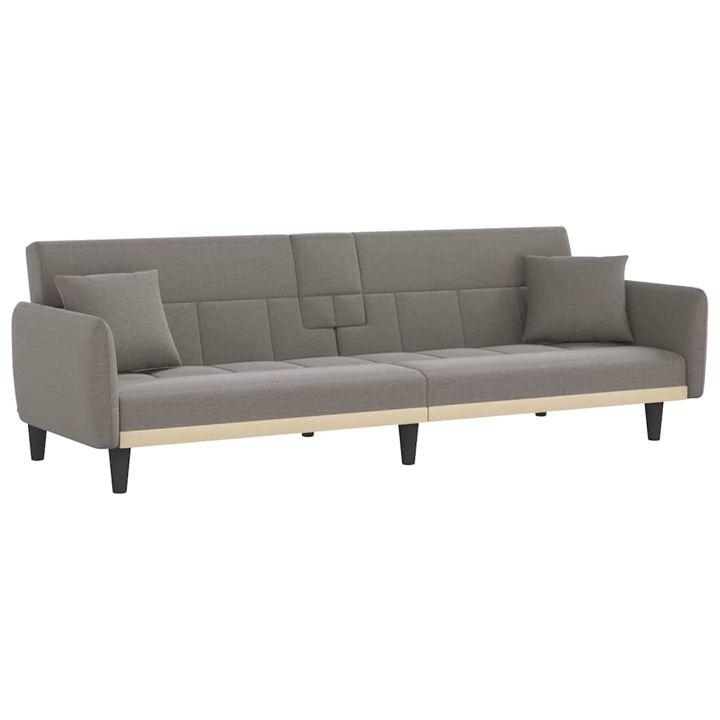 Sofa Bed with Cup Holders Taupe Fabric