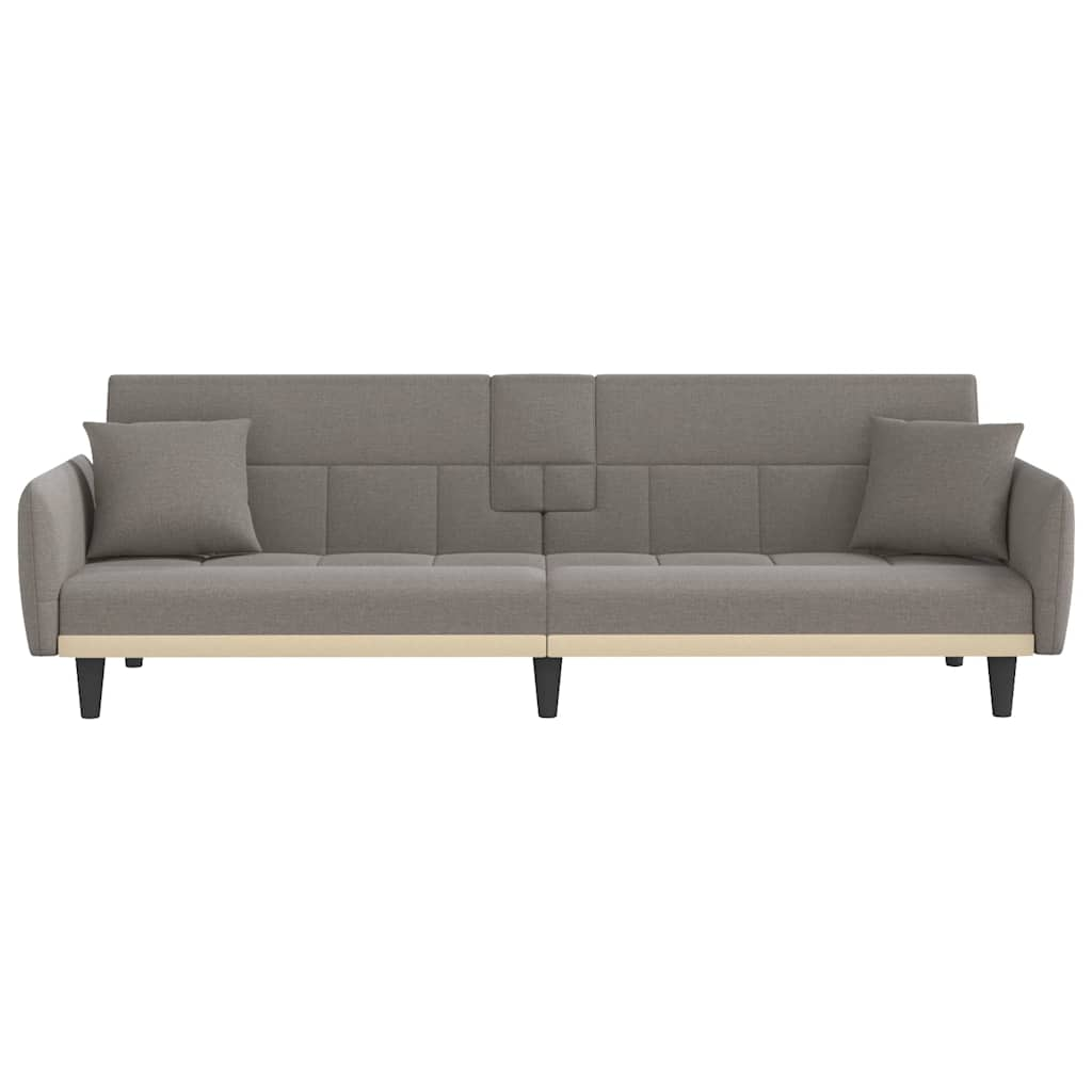 Sofa Bed with Cup Holders Taupe Fabric