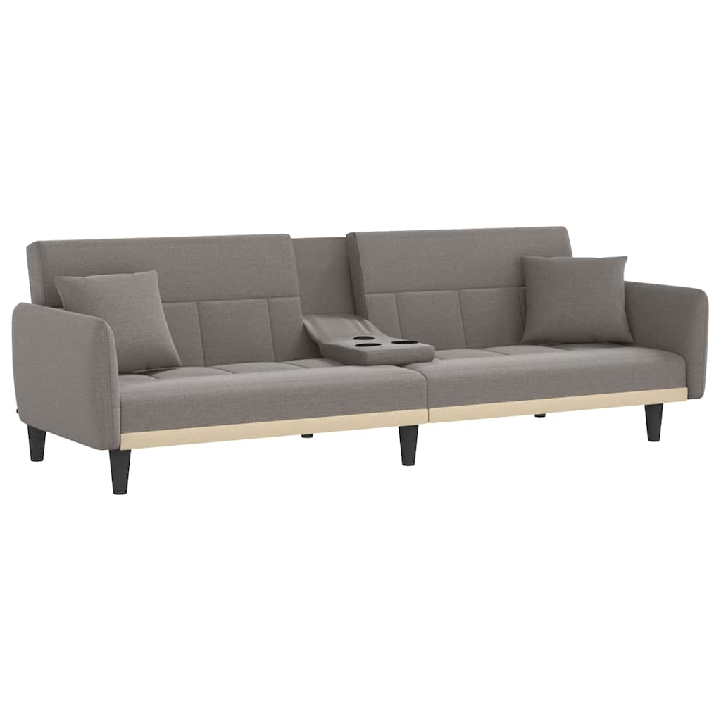 Sofa Bed with Cup Holders Taupe Fabric