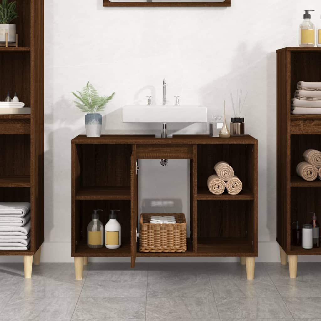 Sink Cabinet Brown Oak 80x33x60 cm Engineered Wood