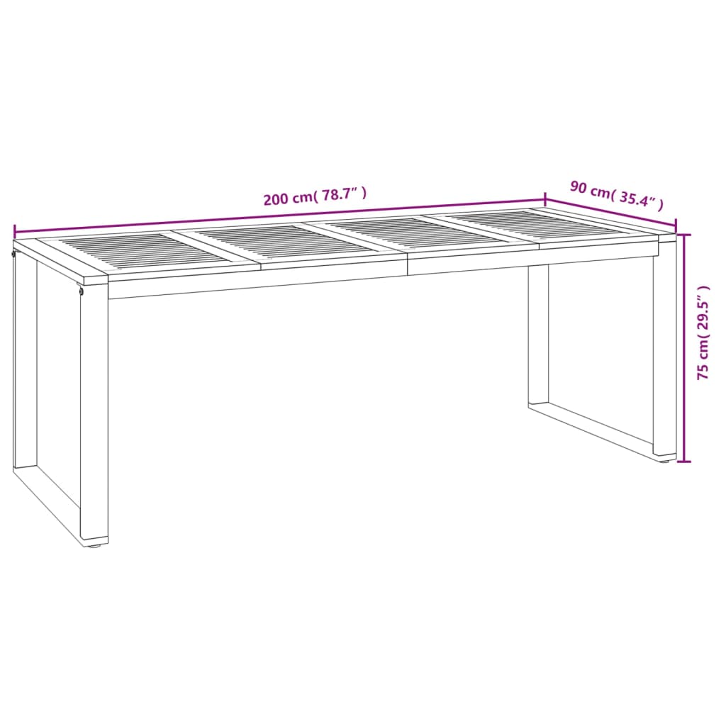 Garden Table with U-shaped Legs 200x90x75 cm Solid Wood Acacia