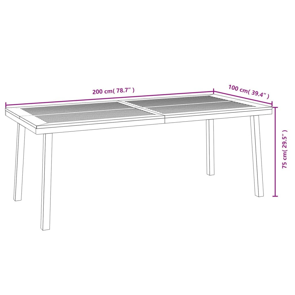 Garden Table 200x100x75 cm Solid Wood Acacia