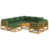 10 Piece Garden Lounge Set with Green Cushions Solid Wood