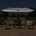 Double-Head Garden Parasol with LEDs Sand White 449x245 cm