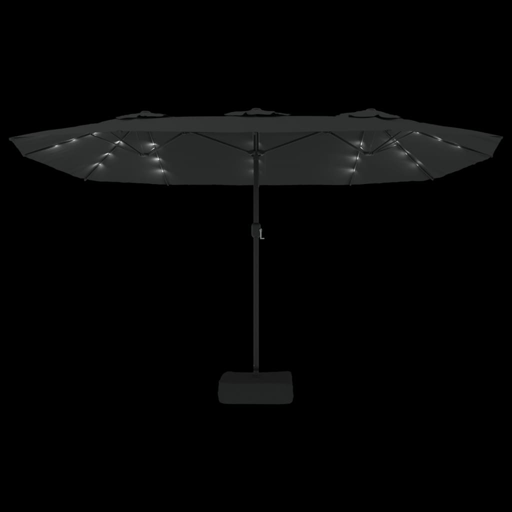 Double-Head Garden Parasol with LEDs Black 449x245 cm