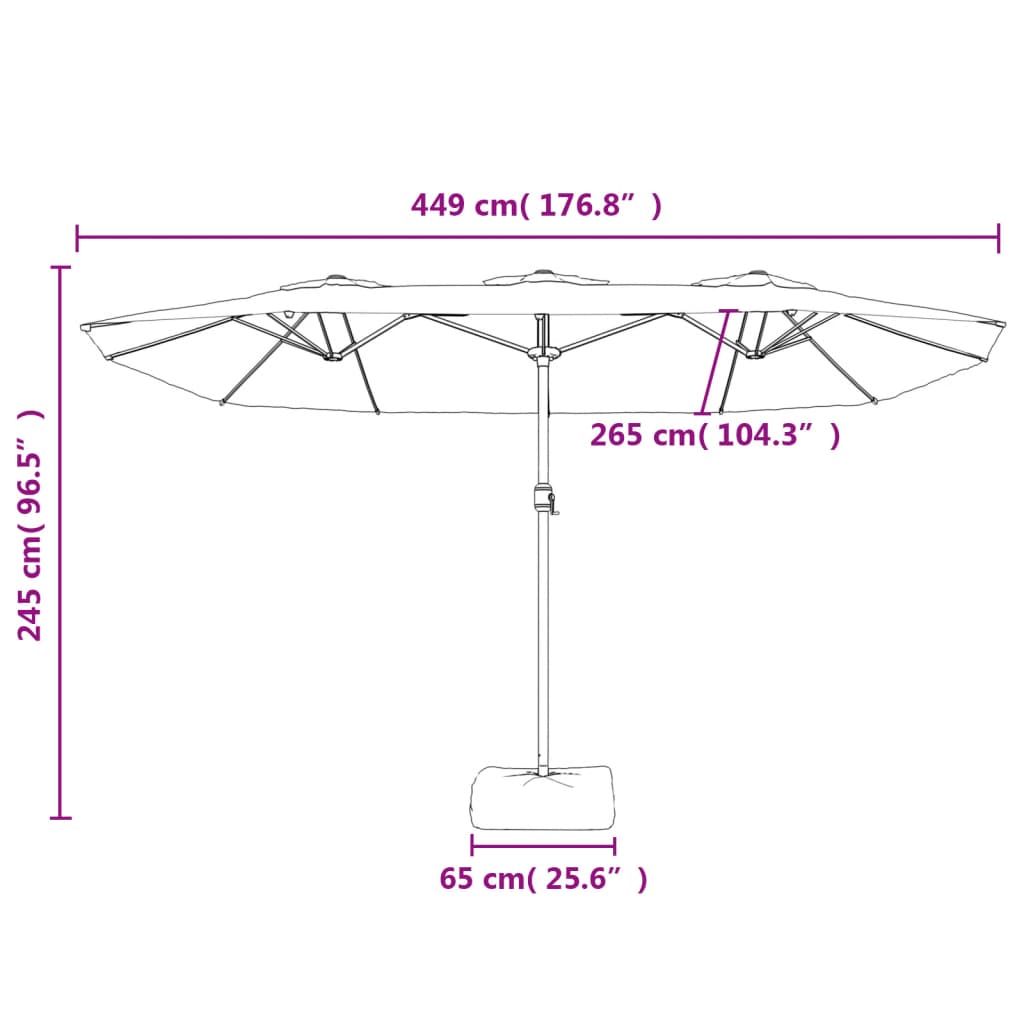 Double-Head Garden Parasol with LEDs Black 449x245 cm