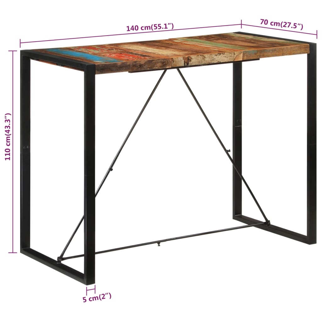 Bar Table 140x70x110 cm Solid Wood Reclaimed