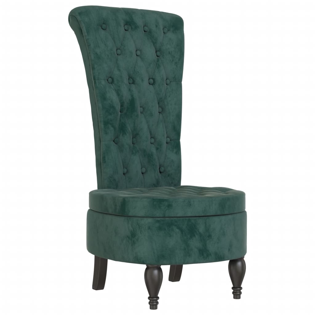 High Back Chair Dark Green Velvet Button Design