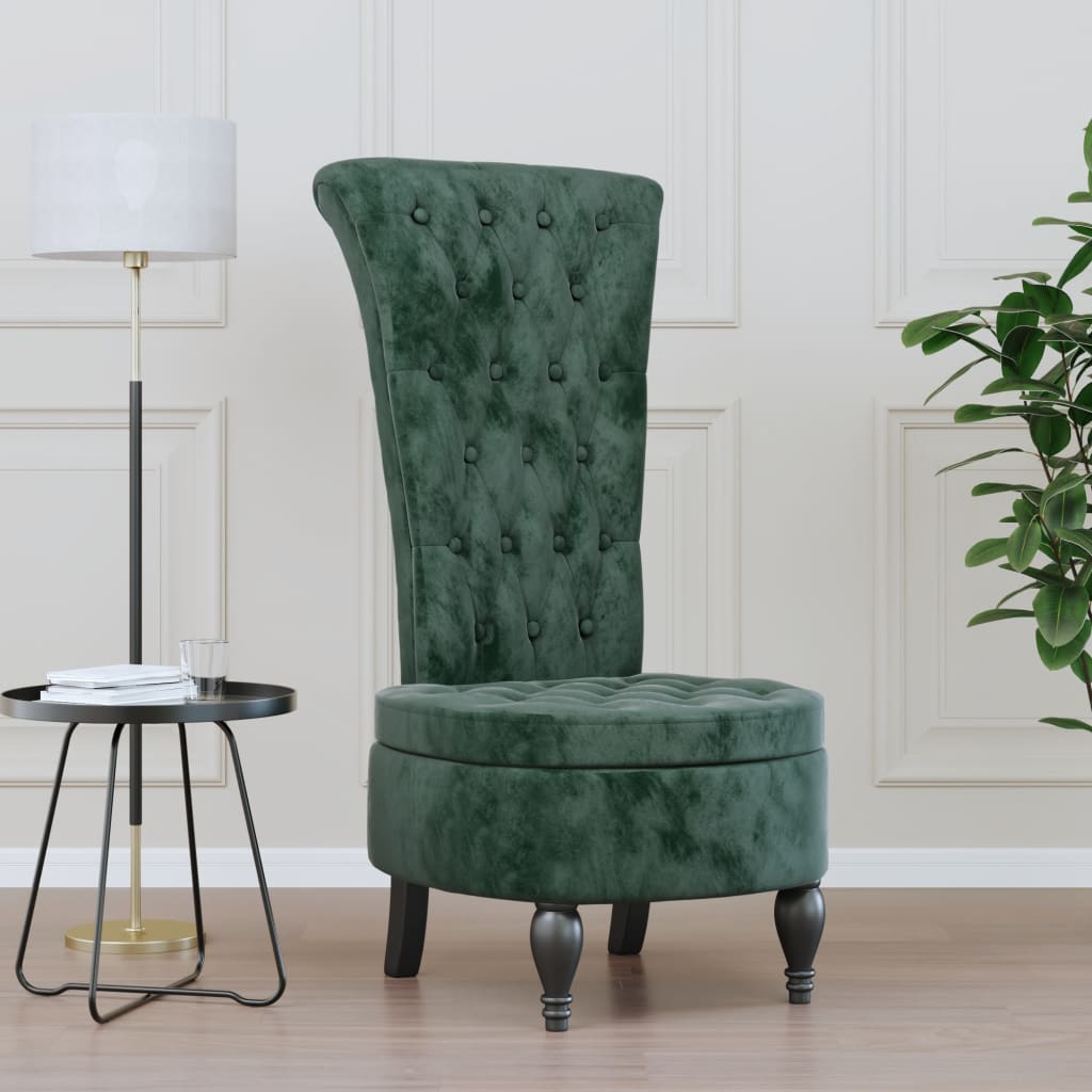 High Back Chair Dark Green Velvet Button Design