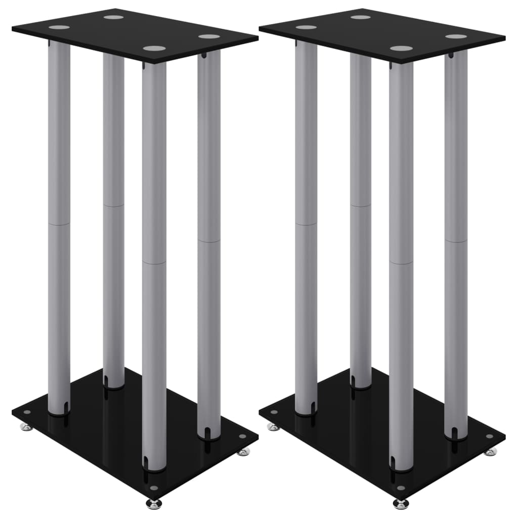 Speaker Stands 2 pcs Black&Silver Tempered Glass 4 Pillars Design