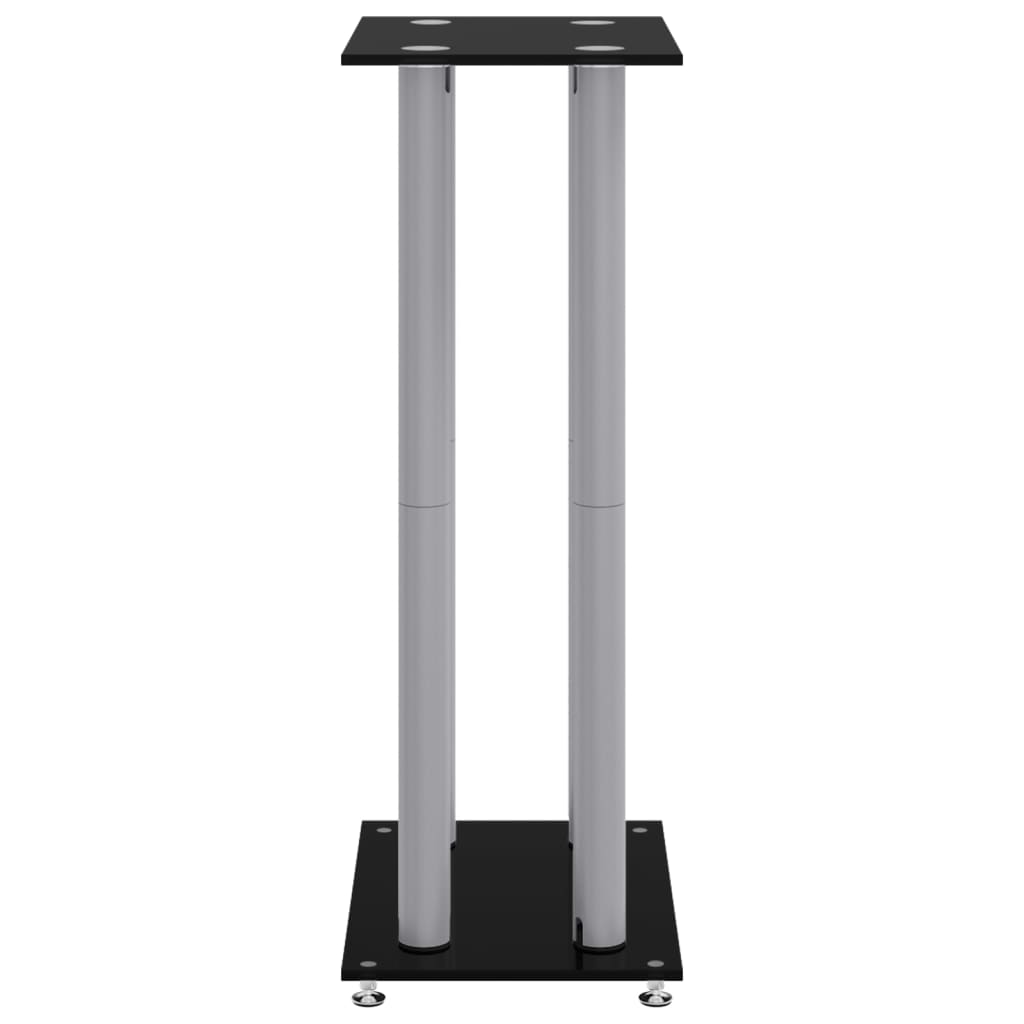 Speaker Stands 2 pcs Black&Silver Tempered Glass 4 Pillars Design