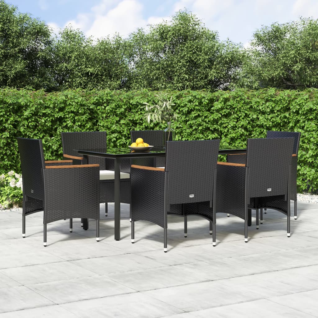 7 Piece Garden Dining Set with Cushions Black