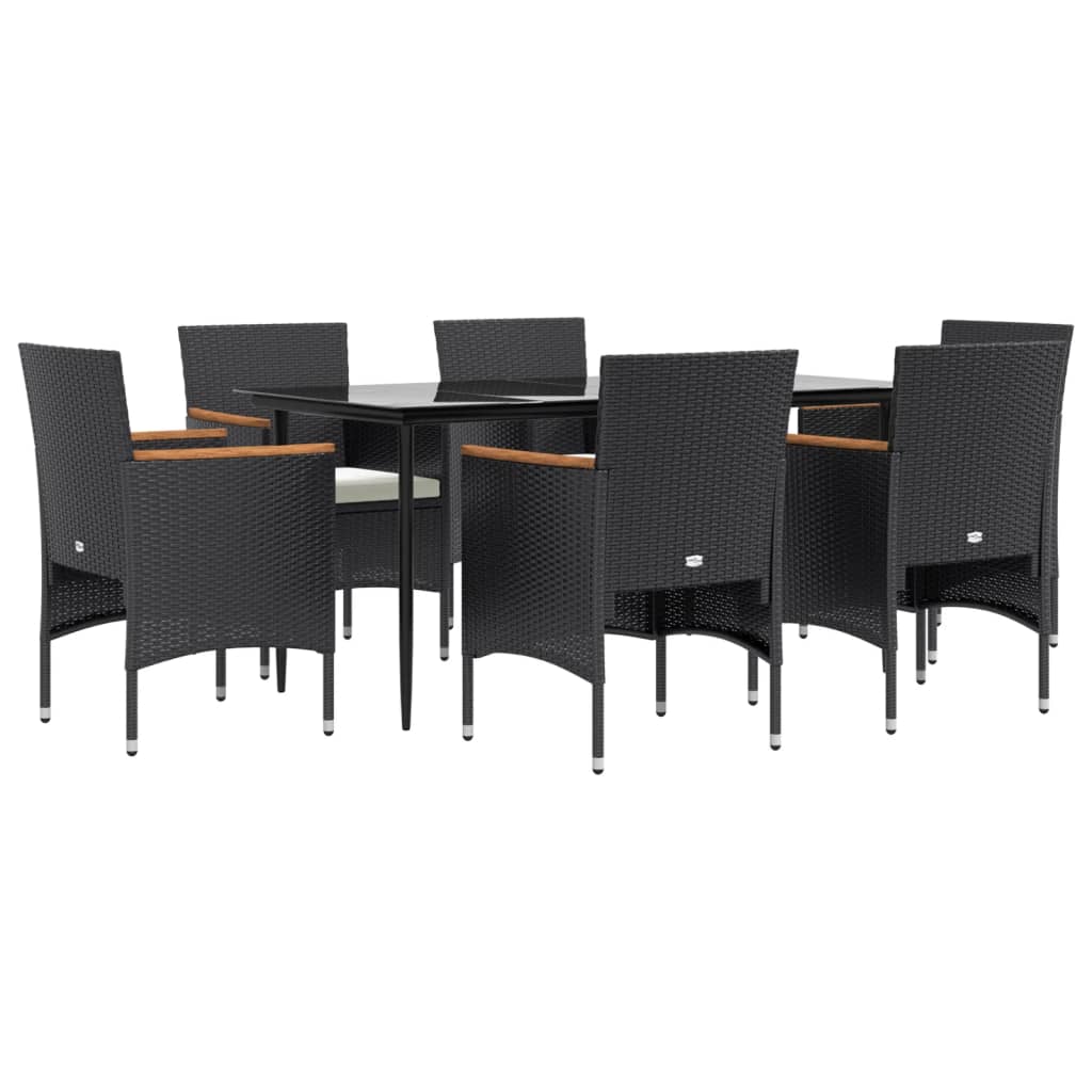 7 Piece Garden Dining Set with Cushions Black