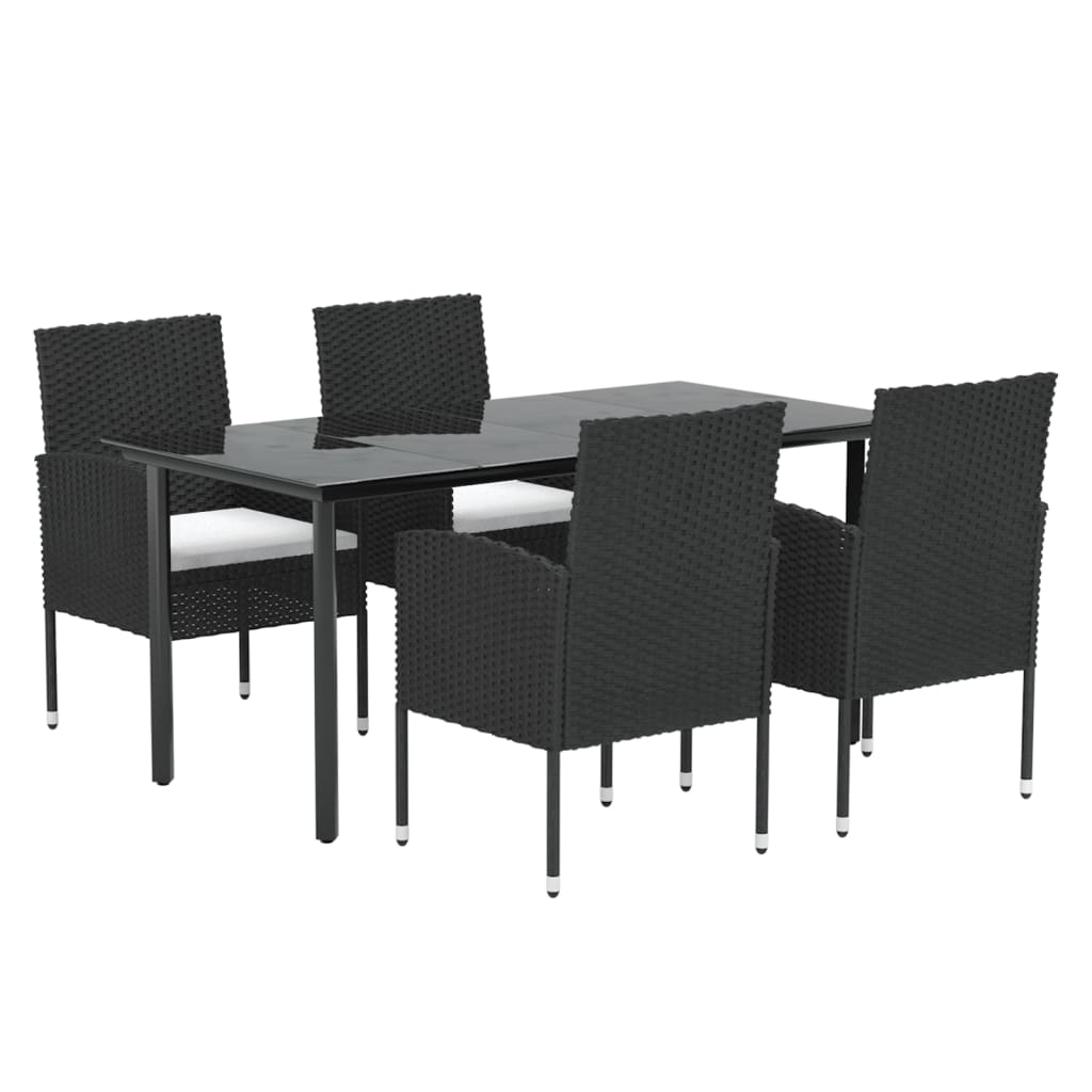 5 Piece Garden Dining Set with Cushions Black Poly Rattan