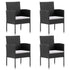 5 Piece Garden Dining Set with Cushions Black Poly Rattan