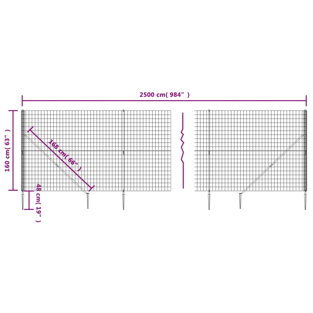 Wire Mesh Fence with Spike Anchors Green 1.6x25 m