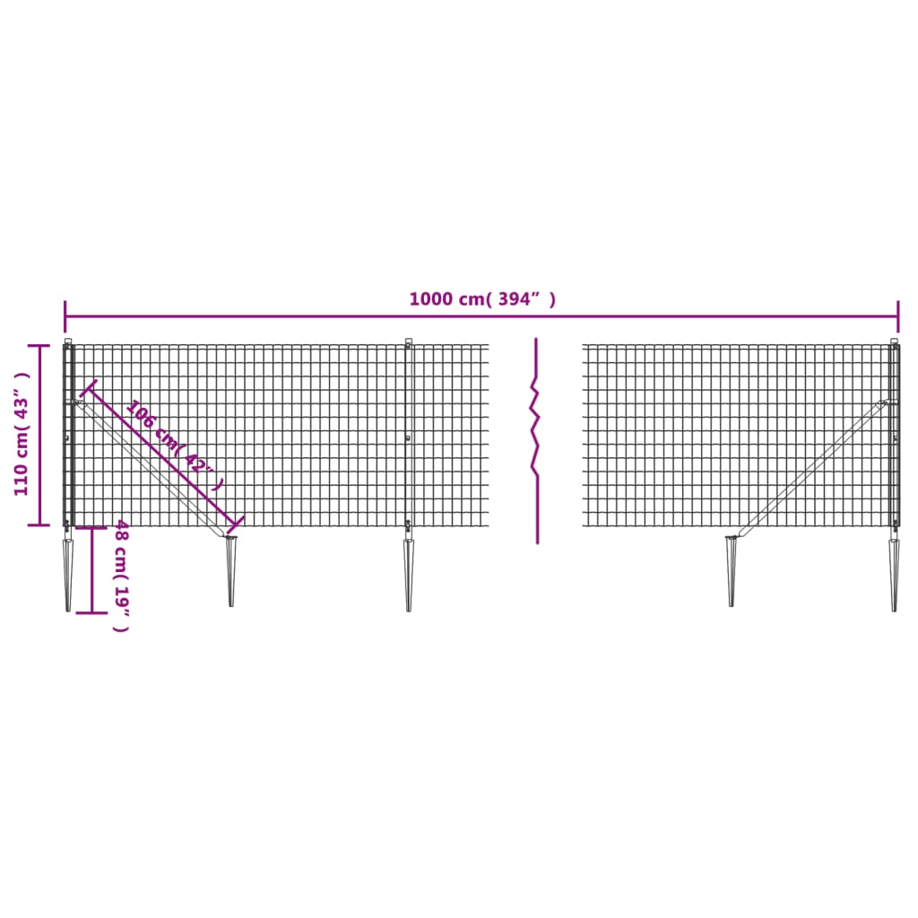 Wire Mesh Fence with Spike Anchors Anthracite 1.1x10 m