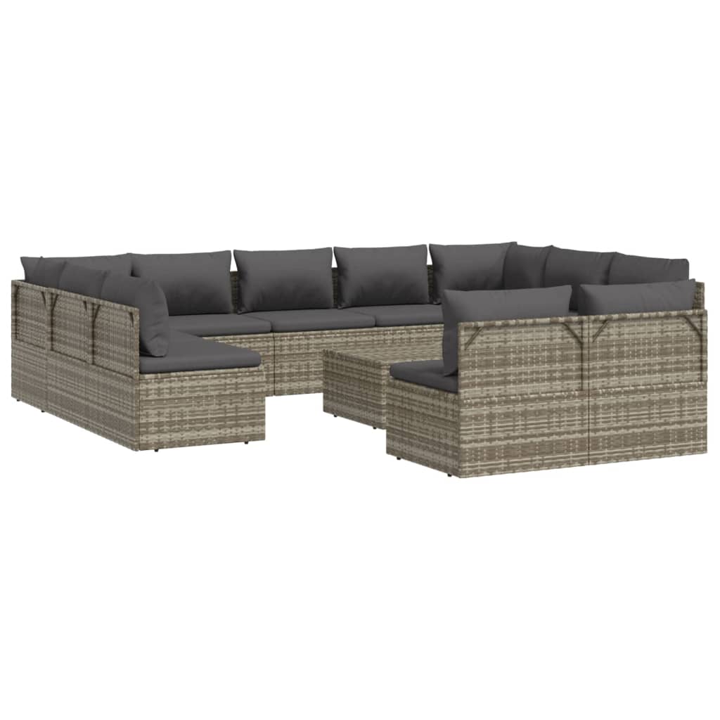 12 Piece Garden Lounge Set with Cushions Grey Poly Rattan