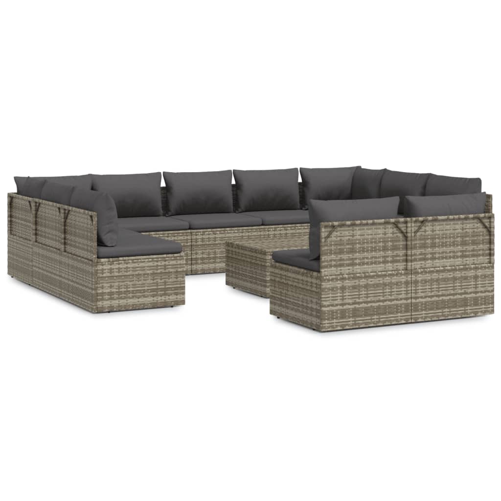 12 Piece Garden Lounge Set with Cushions Grey Poly Rattan