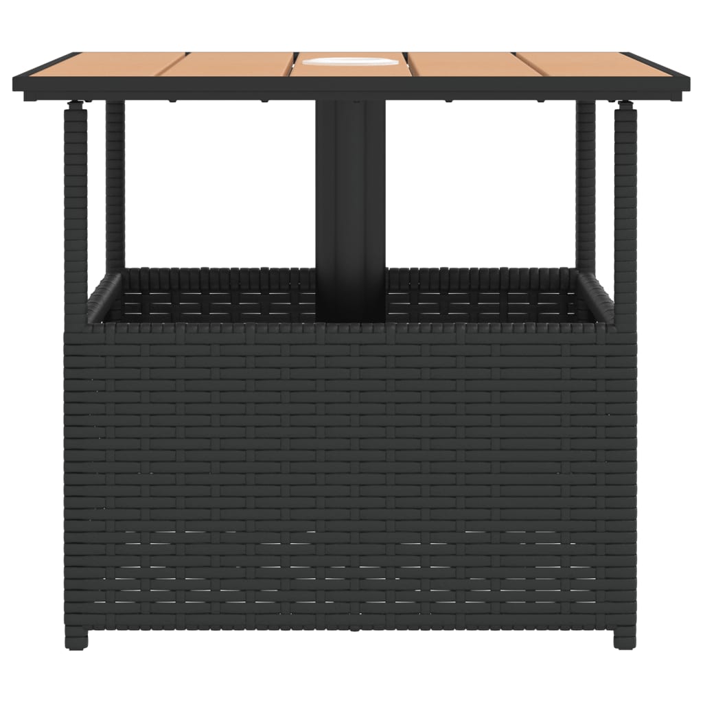 Garden Table with Parasol Hole Black 55x55x46.5 cm Poly Rattan