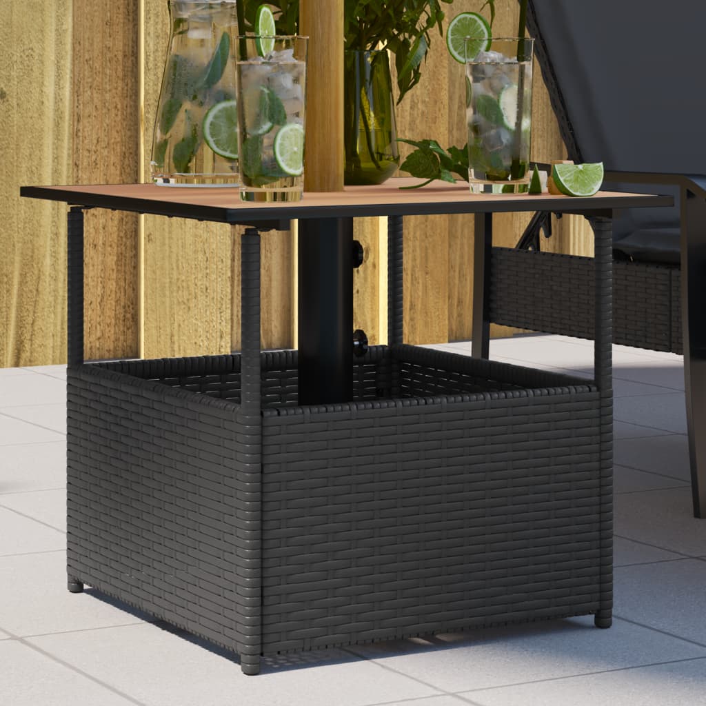 Garden Table with Parasol Hole Black 55x55x46.5 cm Poly Rattan