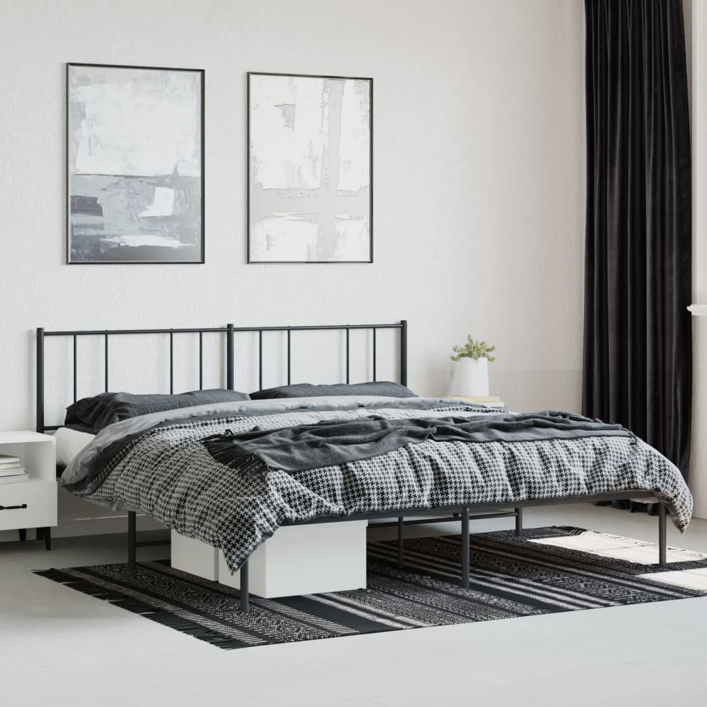 Metal Bed Frame without Mattress with Headboard Black 183x203 cm King