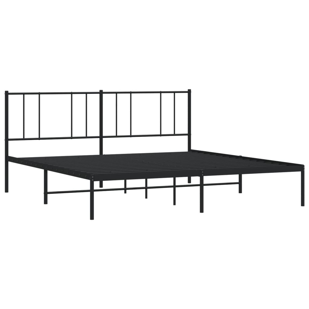 Metal Bed Frame without Mattress with Headboard Black 183x203 cm King