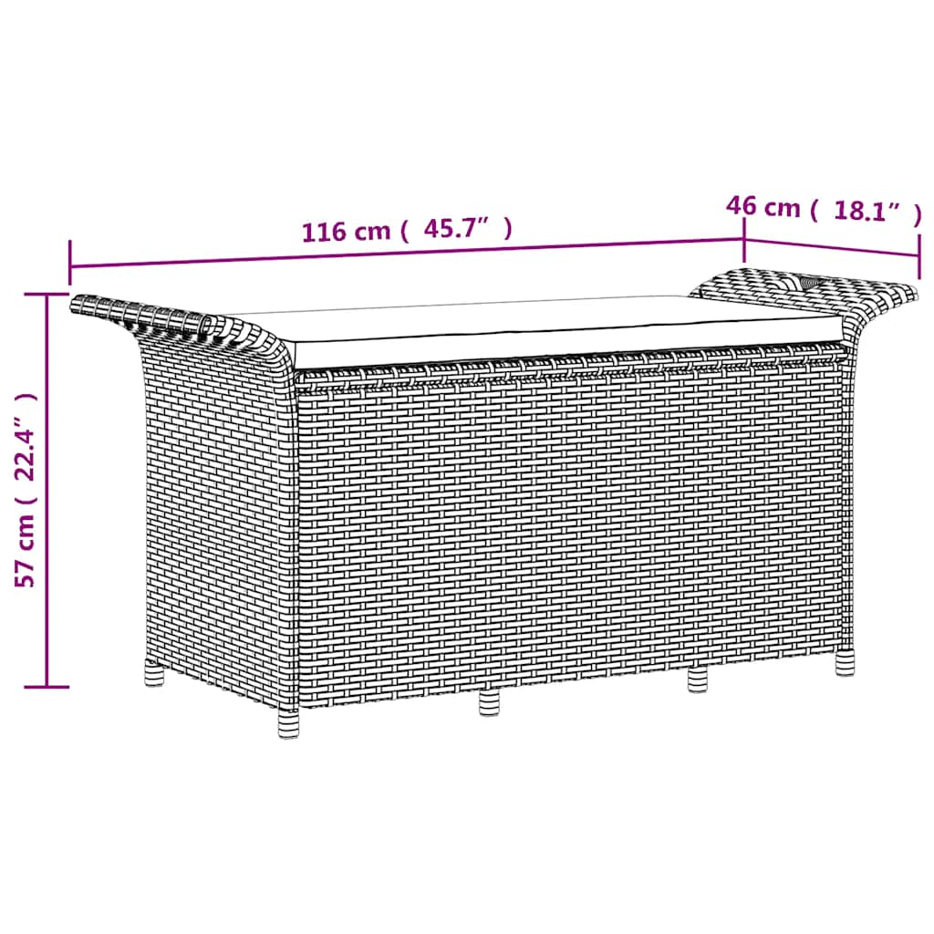 Garden Bench with Cushion Grey 116x46x57 cm Poly Rattan