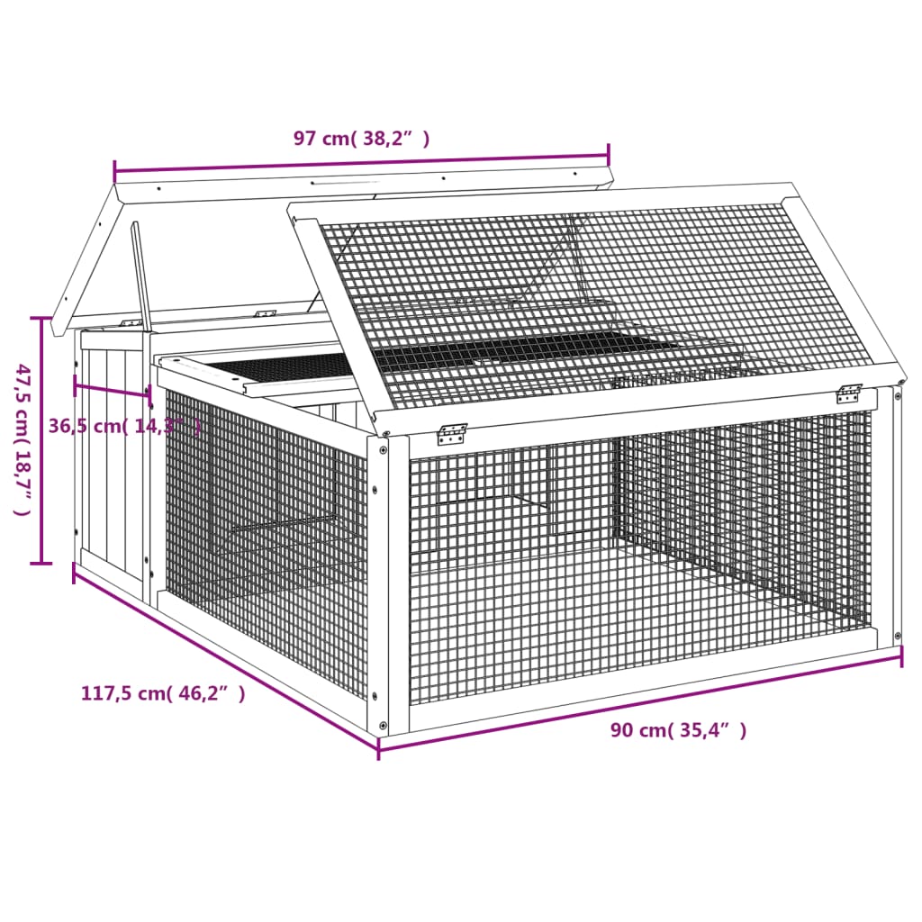 Rabbit Hutch Grey 117.5x97x47.5 cm Solid Wood Pine