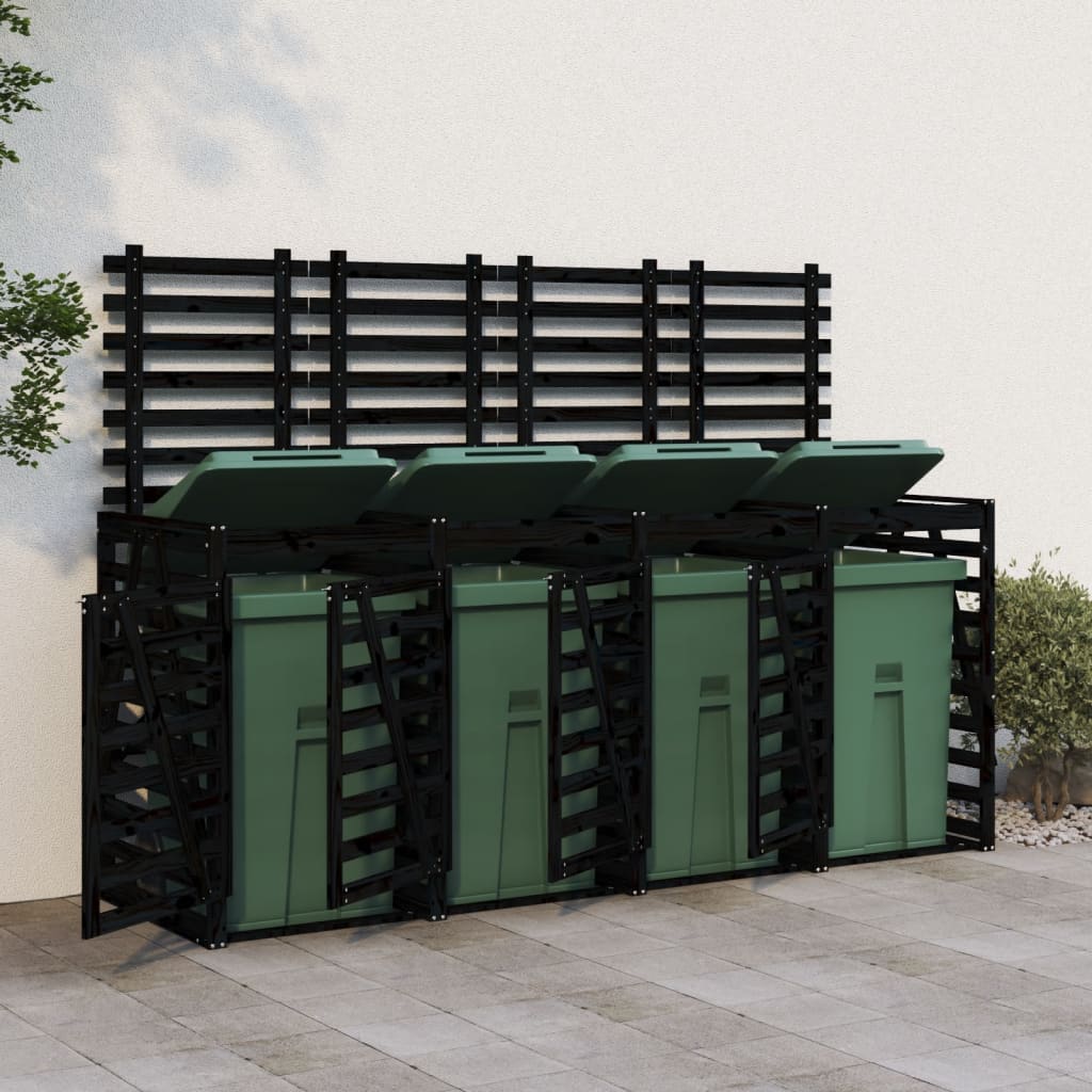 Quadruple Wheelie Bin Storage Black Solid Wood Pine