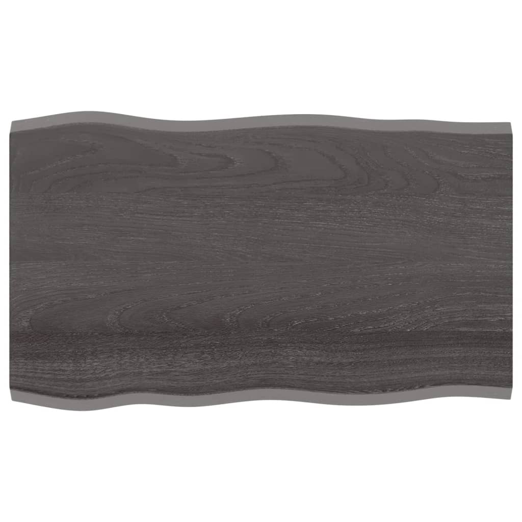 Table Top Dark Brown 100x60x2 cm Treated Solid Wood Oak Live Edge