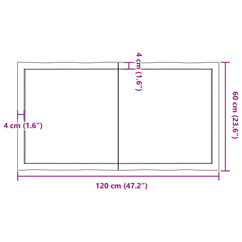 Table Top Dark Brown 120x60x(2-4) cm Treated Solid Wood Live Edge