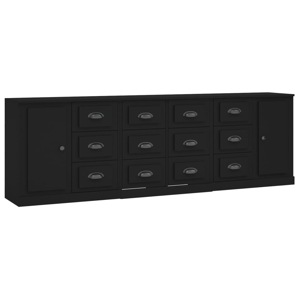 Sideboards 3 pcs Black Engineered Wood