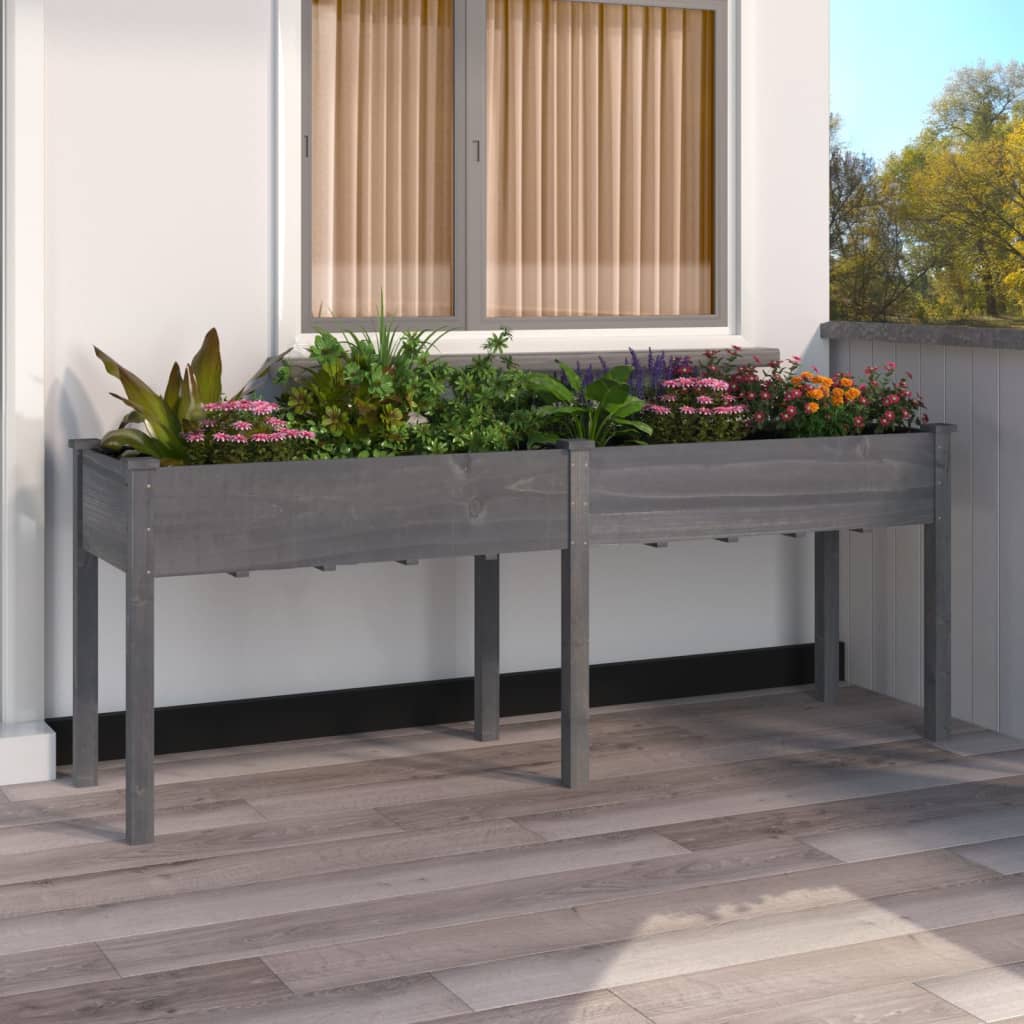 Planter with Liner Grey 203x53x76 cm Solid Wood Fir