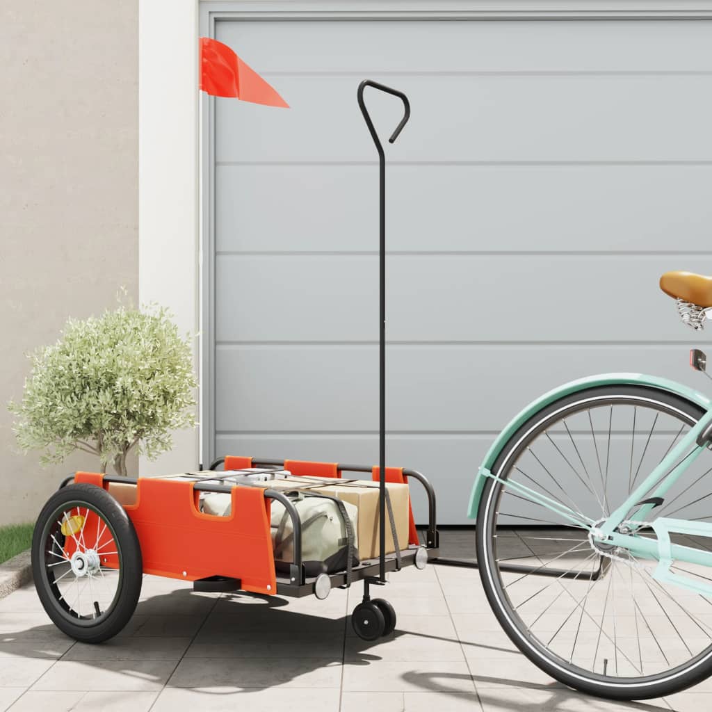 Bike Trailer Orange Oxford Fabric and Iron