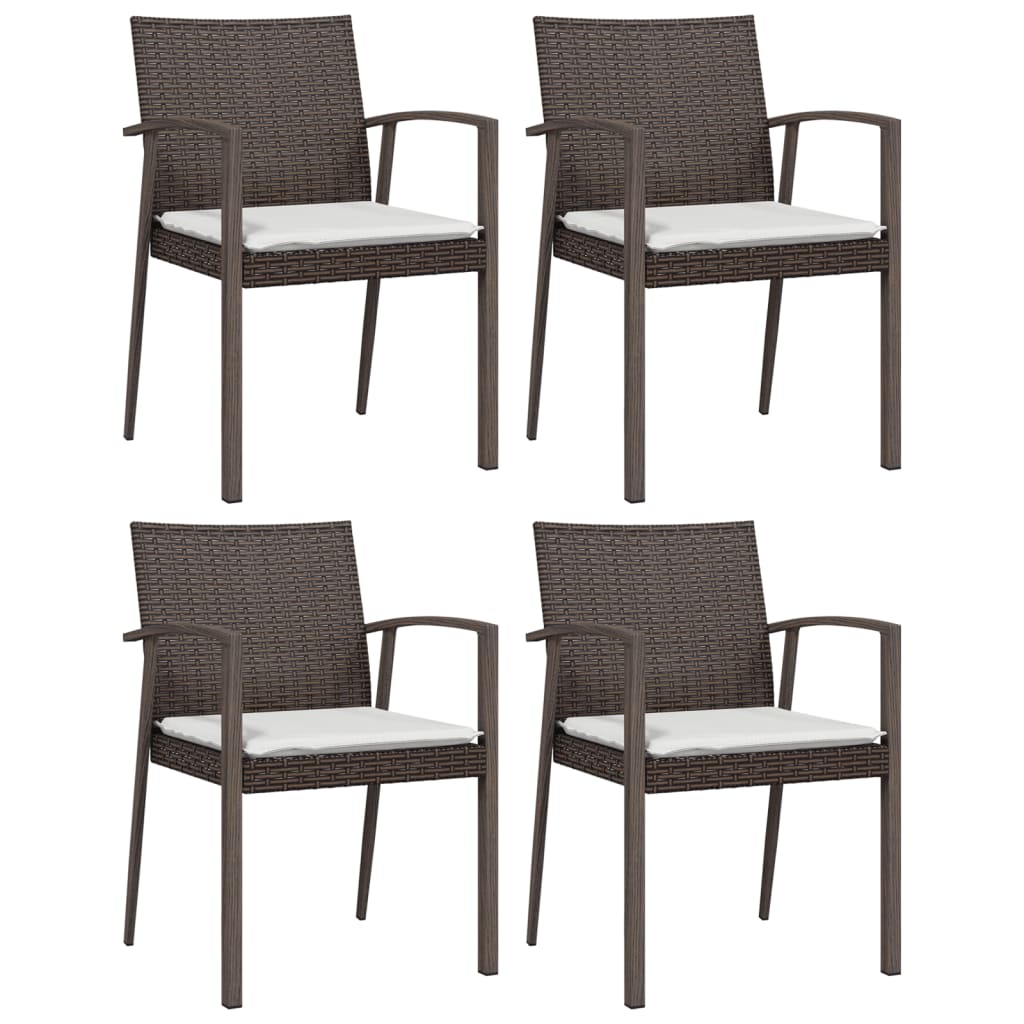 Garden Chairs with Cushions 4 pcs Brown 56.5x57x83 cm Poly Rattan