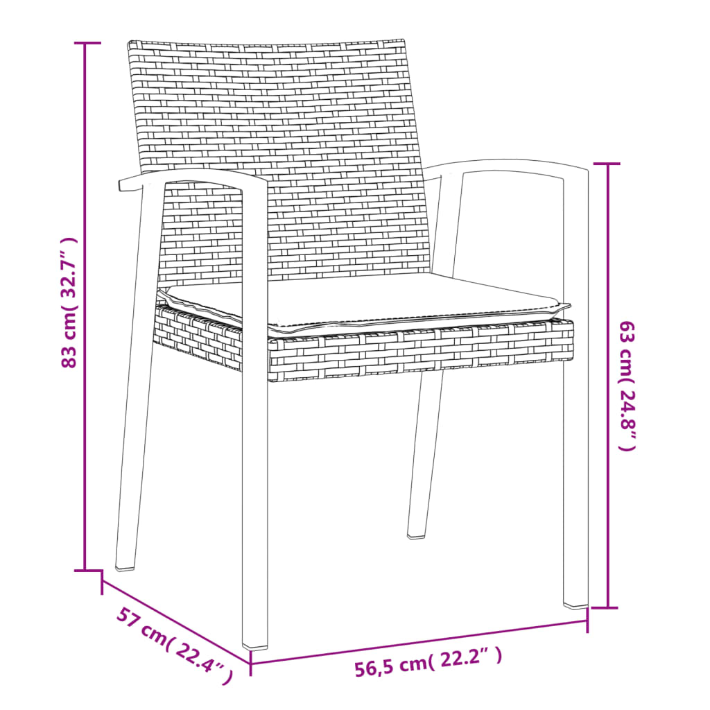 Garden Chairs with Cushions 4 pcs Brown 56.5x57x83 cm Poly Rattan