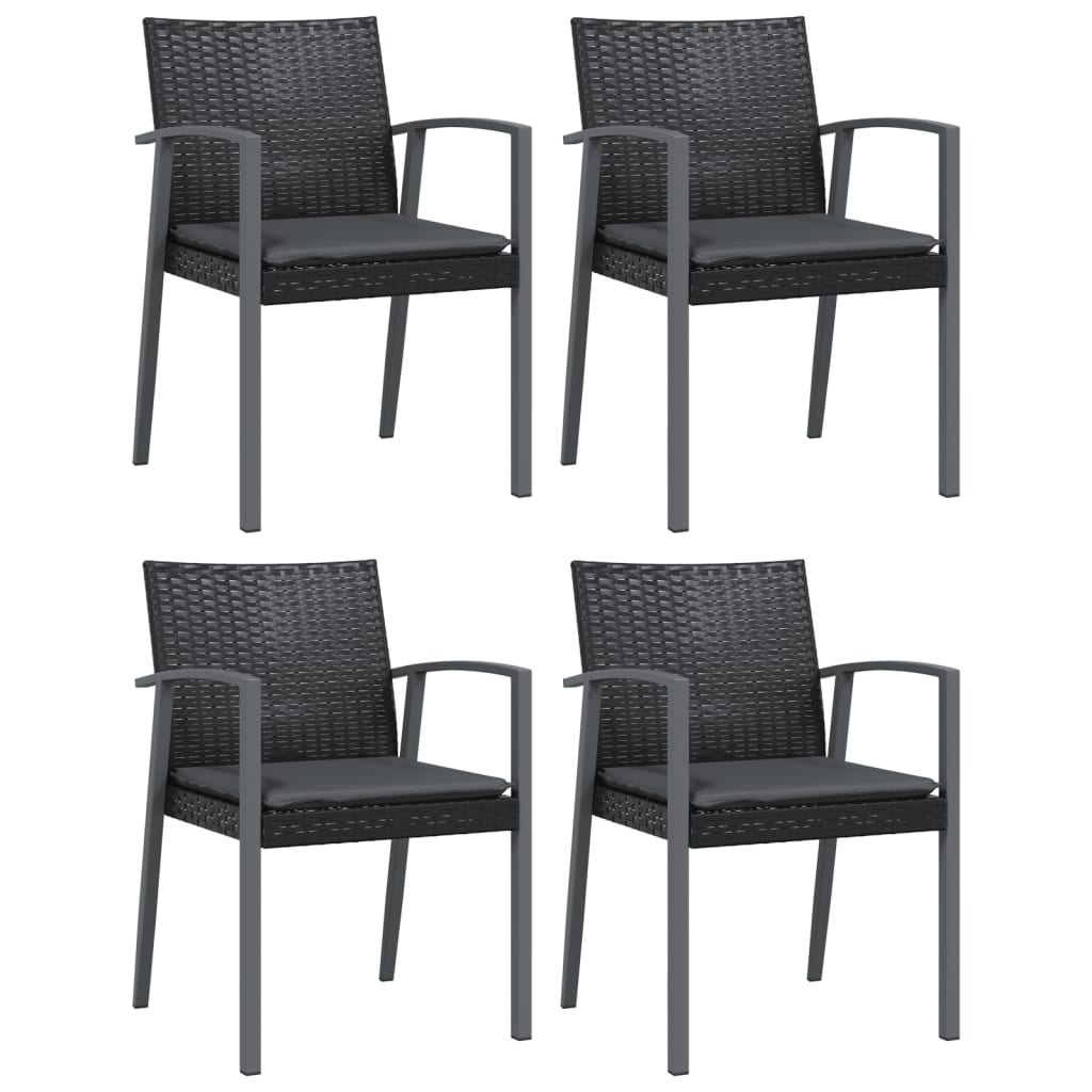 Garden Chairs with Cushions 4 pcs Black 56.5x57x83 cm Poly Rattan