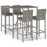 5 Piece Outdoor Bar Set with Cushions Grey Poly Rattan