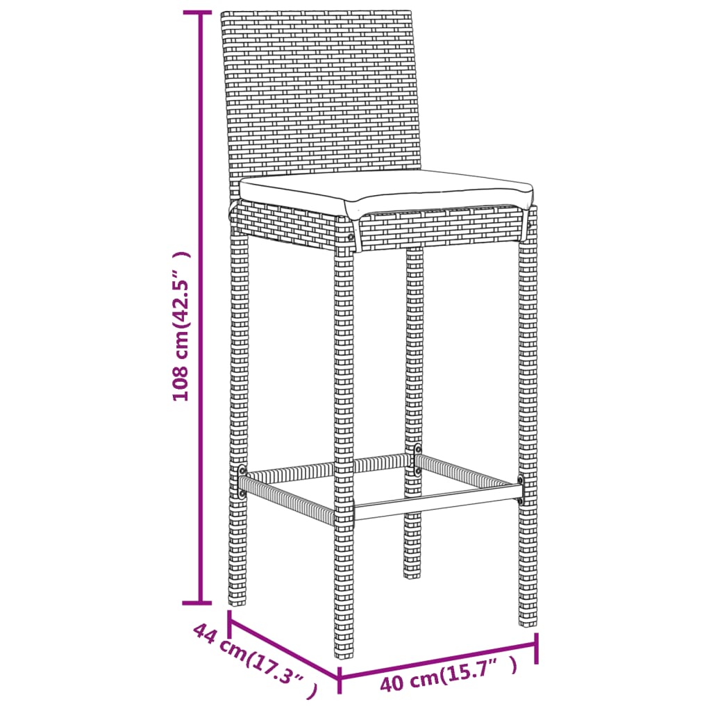 5 Piece Outdoor Bar Set with Cushions Grey Poly Rattan