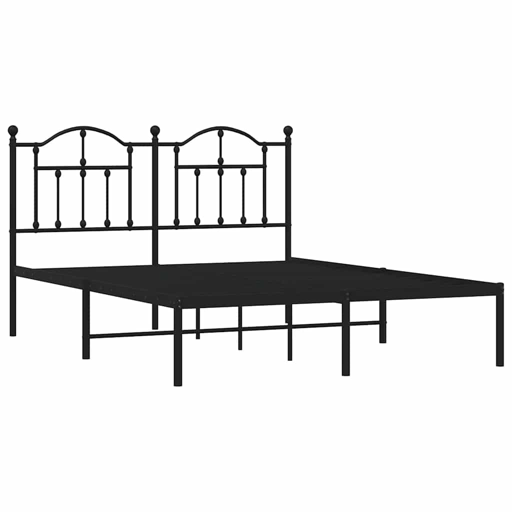 Metal Bed Frame without Mattress with Headboard Black 150x200 cm